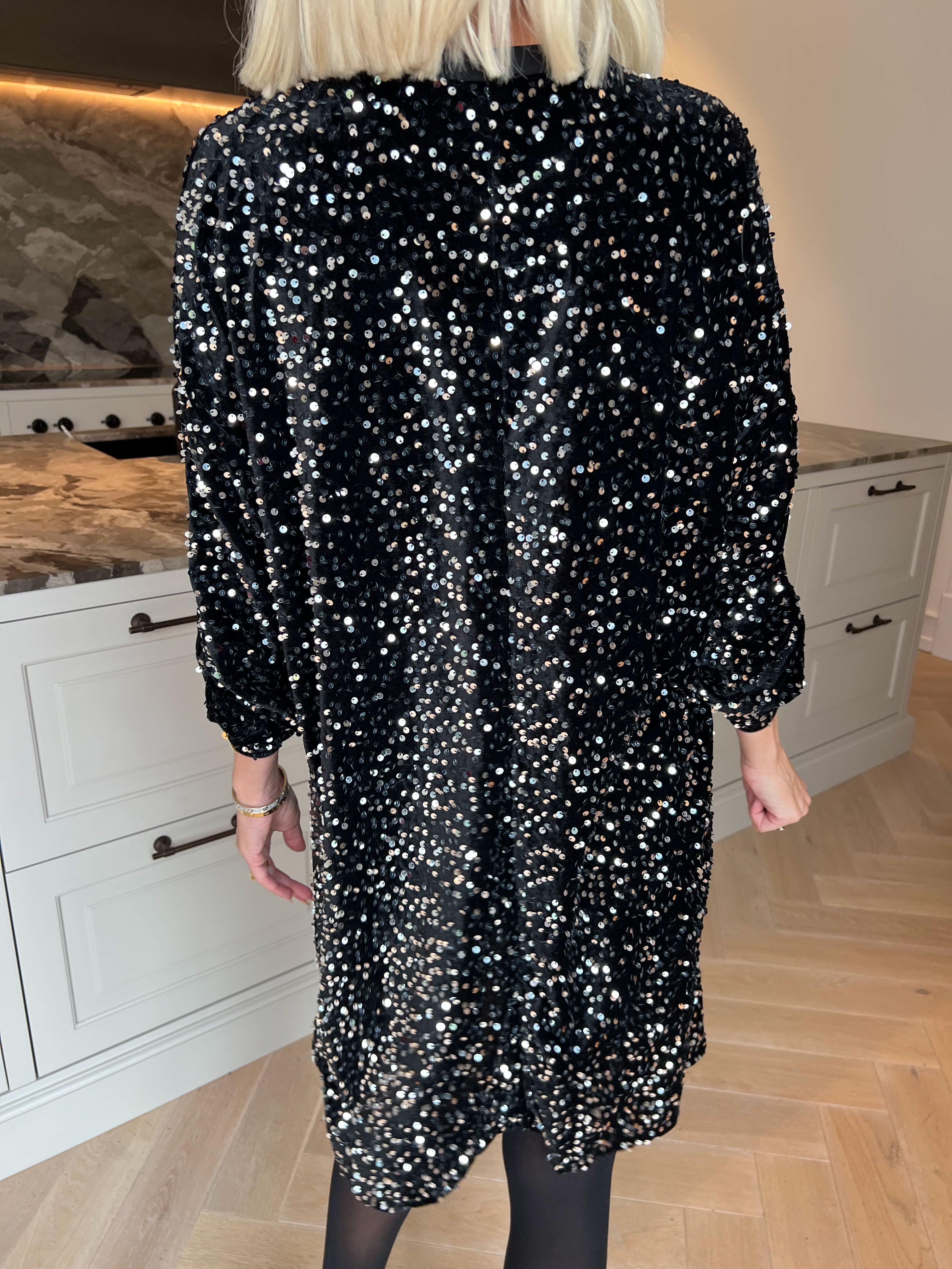 Ilaria - Mjuk velourklänning i viskos med festliga paljetter som ger en glamorös look